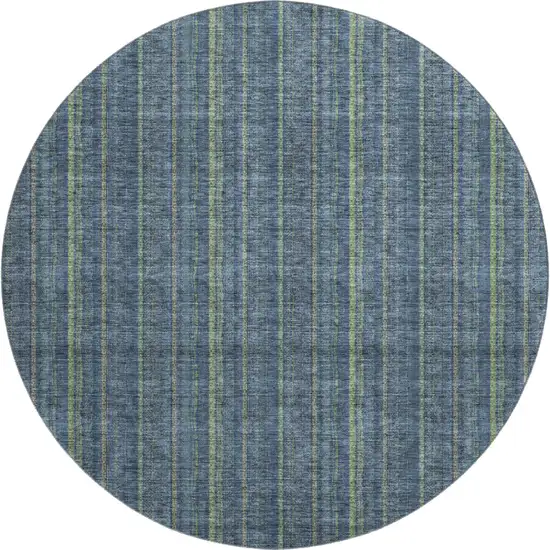 8' Blue And Green Striped Washable Round Rug With UV Protection Photo 1