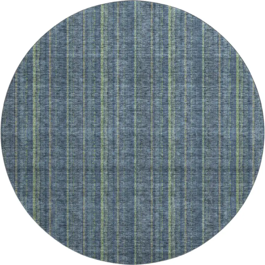 8' Blue And Green Striped Washable Round Rug With UV Protection Photo 1