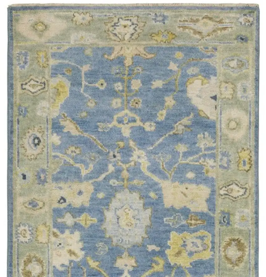 10' Blue And Green Wool Oriental Hand Knotted Runner Rug With Fringe Photo 4