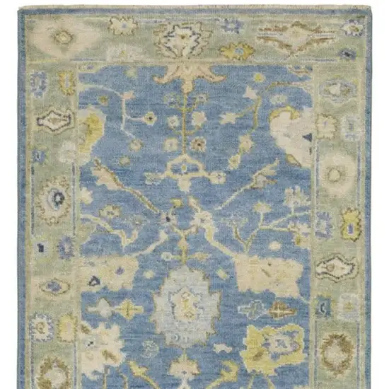 10' Blue And Green Wool Oriental Hand Knotted Runner Rug With Fringe Photo 4