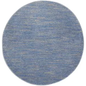Photo of 4' Blue And Grey Round Striped Non Skid Indoor Outdoor Area Rug