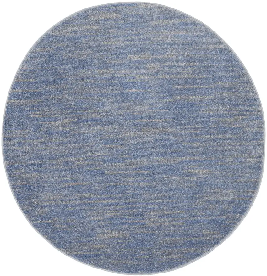 4' Blue And Grey Round Striped Non Skid Indoor Outdoor Area Rug Photo 4