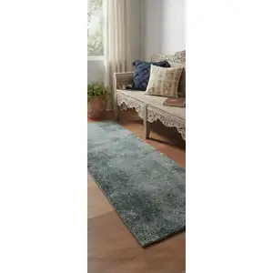 Photo of 7' Blue And Ivory Abstract Area Rug