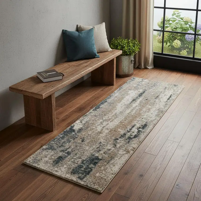 7' Blue And Ivory Abstract Area Rug Photo 1
