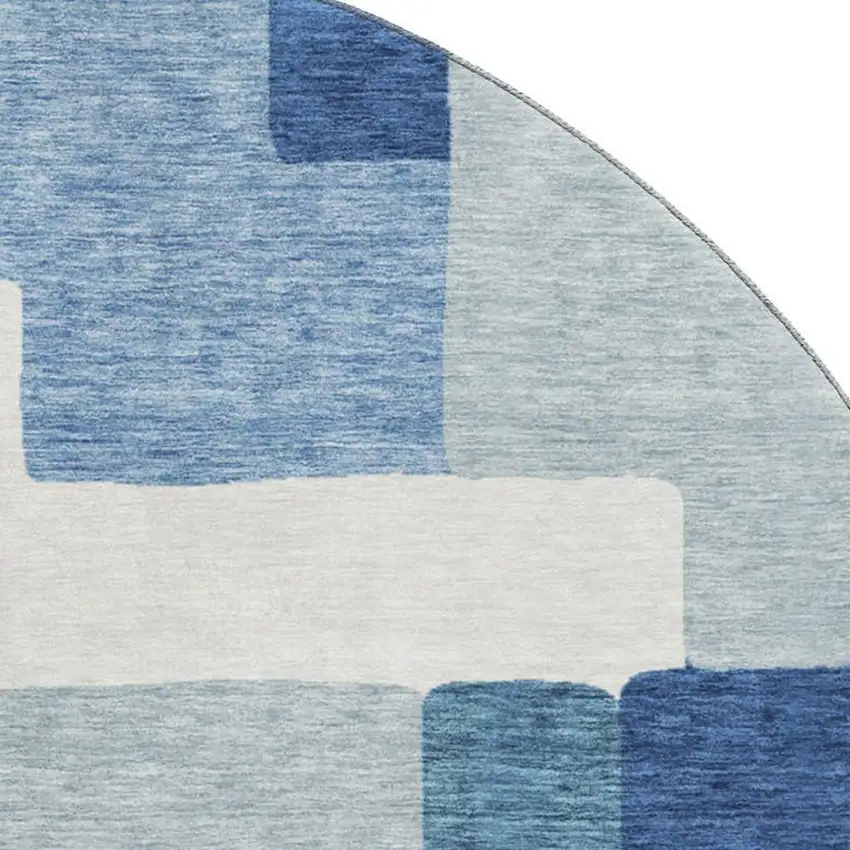 8' Blue And Ivory Abstract Geometric Washable Round Rug With UV Protection Photo 3