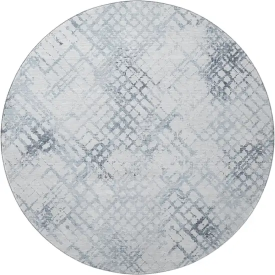 8' Blue And Ivory Abstract Geometric Washable Round Rug With UV Protection Photo 4