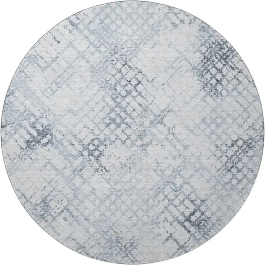 8' Blue And Ivory Abstract Geometric Washable Round Rug With UV Protection Photo 4
