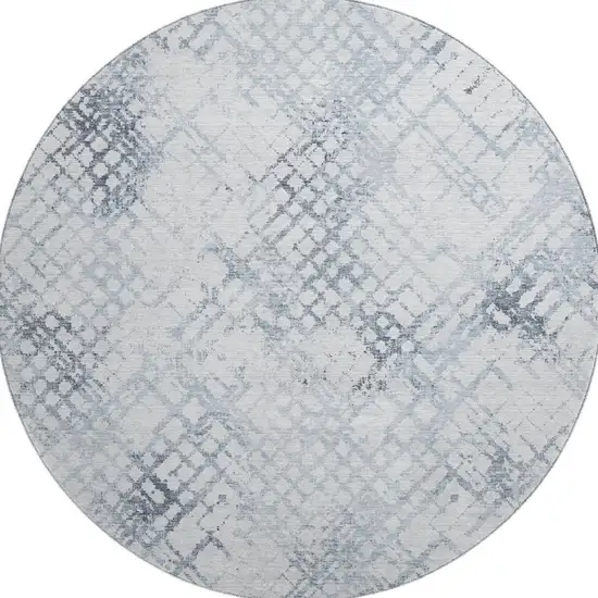 8' Blue And Ivory Abstract Geometric Washable Round Rug With UV Protection Photo 3