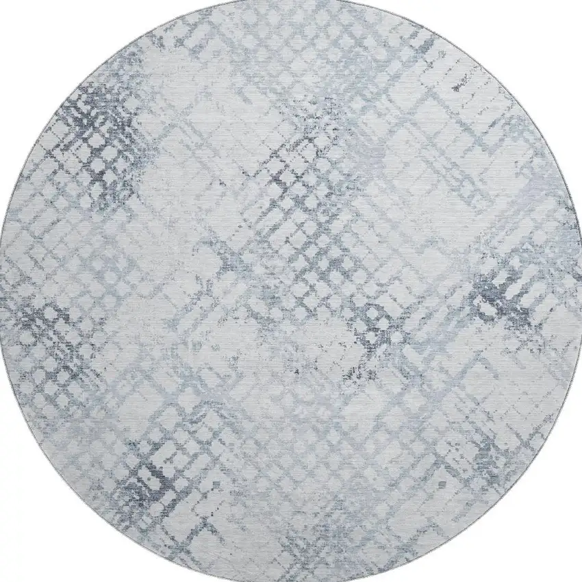8' Blue And Ivory Abstract Geometric Washable Round Rug With UV Protection Photo 3