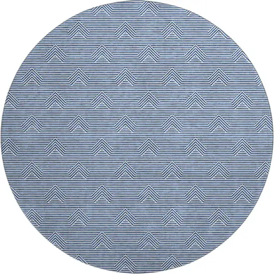 8' Blue And Ivory Abstract Geometric Washable Round Rug With UV Protection Photo 1