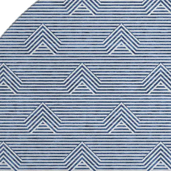 8' Blue And Ivory Abstract Geometric Washable Round Rug With UV Protection Photo 3