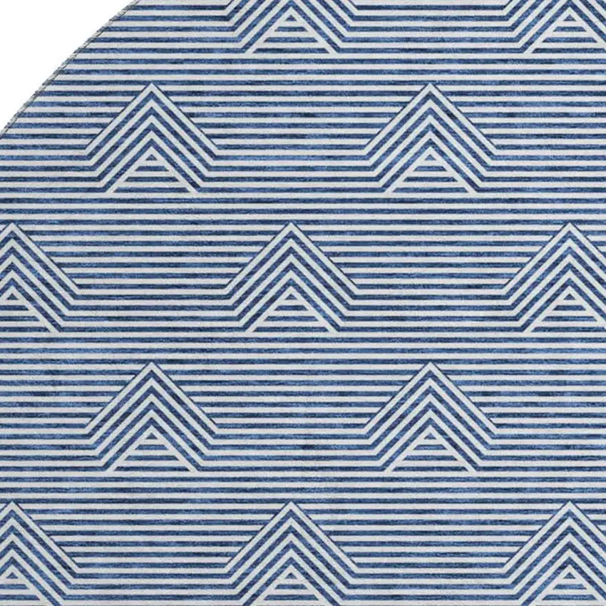 8' Blue And Ivory Abstract Geometric Washable Round Rug With UV Protection Photo 3