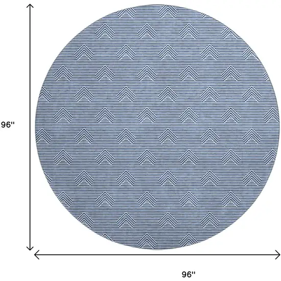 8' Blue And Ivory Abstract Geometric Washable Round Rug With UV Protection Photo 3