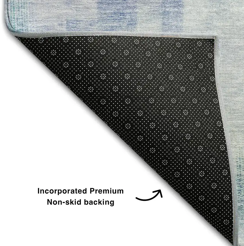 8' Blue And Ivory Abstract Geometric Washable Round Rug With UV Protection Photo 5