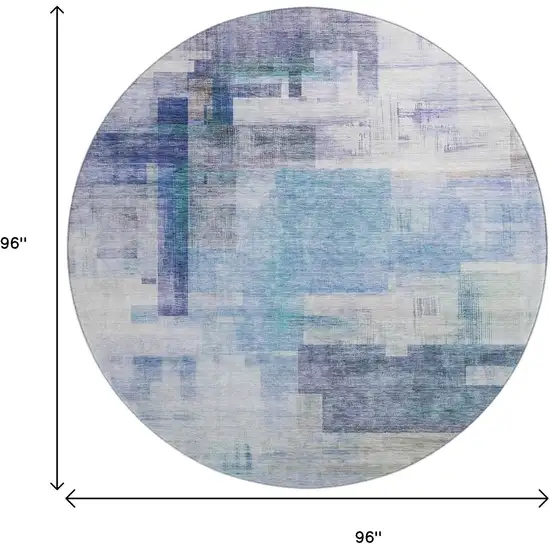 8' Blue And Ivory Abstract Geometric Washable Round Rug With UV Protection Photo 9