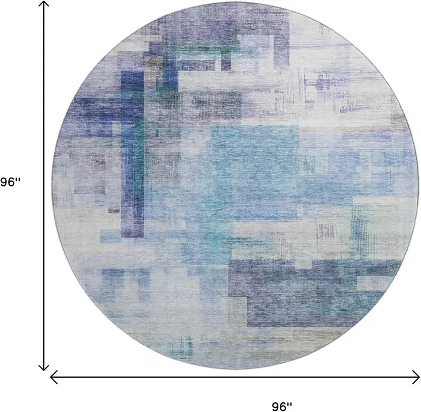 8' Blue And Ivory Abstract Geometric Washable Round Rug With UV Protection Photo 9