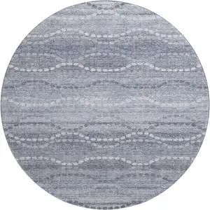 Photo of 8' Blue And Ivory Abstract Geometric Washable Round Rug With UV Protection