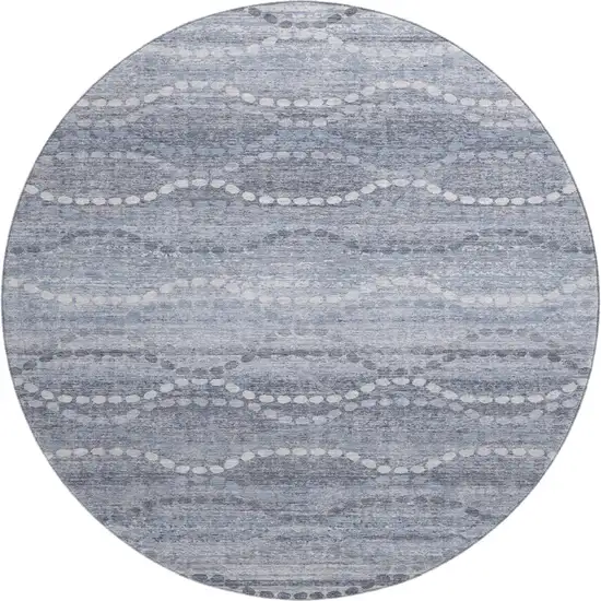 8' Blue And Ivory Abstract Geometric Washable Round Rug With UV Protection Photo 1