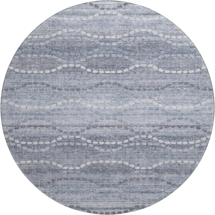 8' Blue And Ivory Abstract Geometric Washable Round Rug With UV Protection Photo 1