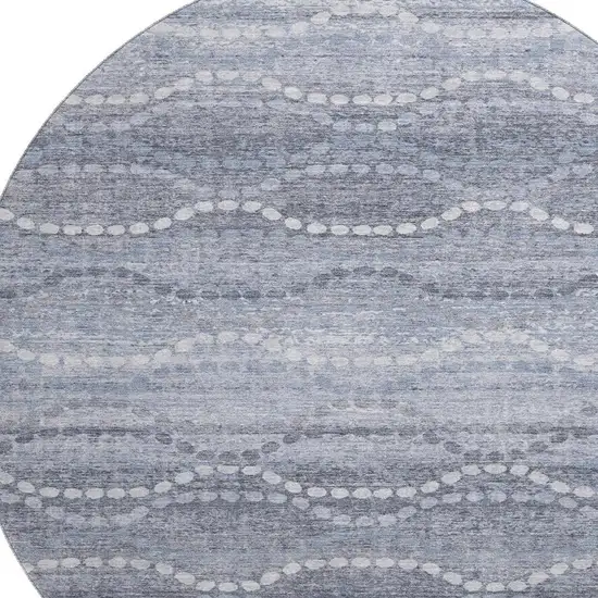 8' Blue And Ivory Abstract Geometric Washable Round Rug With UV Protection Photo 3