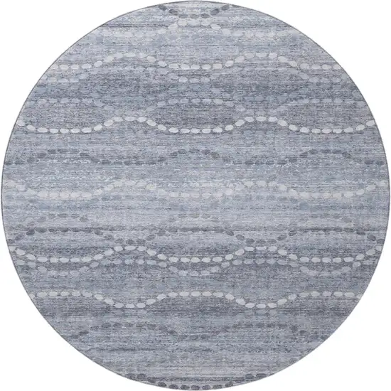 8' Blue And Ivory Abstract Geometric Washable Round Rug With UV Protection Photo 4
