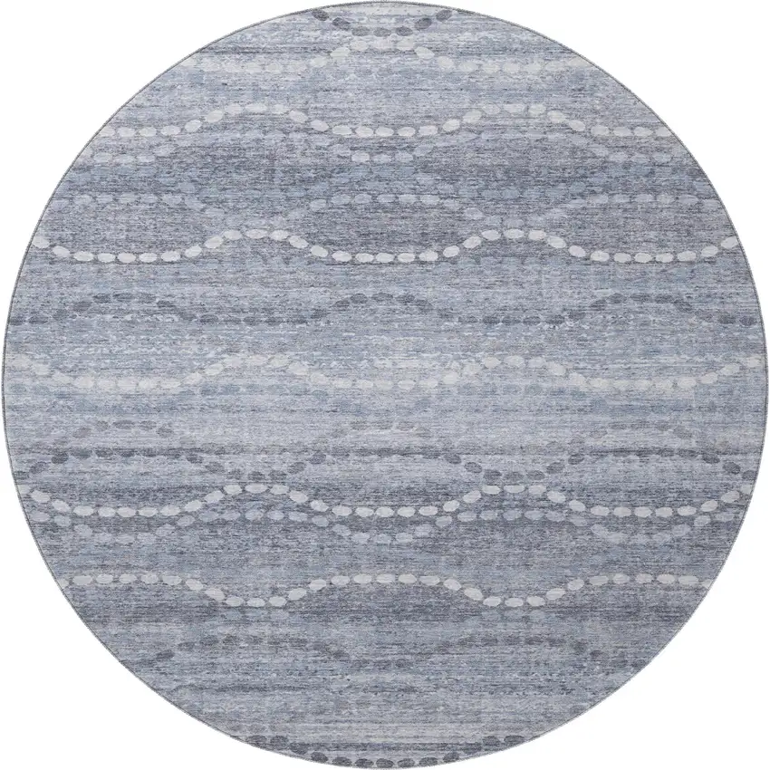 8' Blue And Ivory Abstract Geometric Washable Round Rug With UV Protection Photo 4