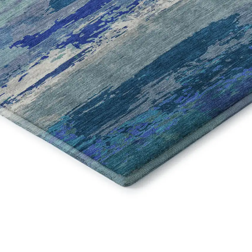 8' Blue And Ivory Abstract Washable Area Rug With UV Protection Photo 7