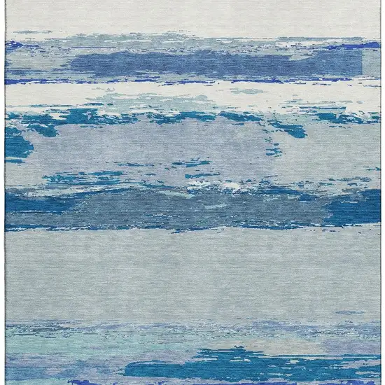 8' Blue And Ivory Abstract Washable Area Rug With UV Protection Photo 3