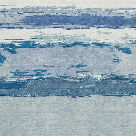 8' Blue And Ivory Abstract Washable Area Rug With UV Protection Photo 2