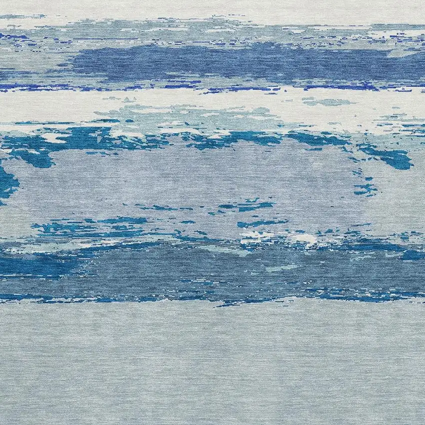 8' Blue And Ivory Abstract Washable Area Rug With UV Protection Photo 2