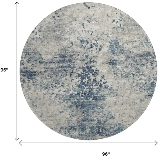 8' Blue And Ivory Abstract Washable Round Rug With UV Protection Photo 3