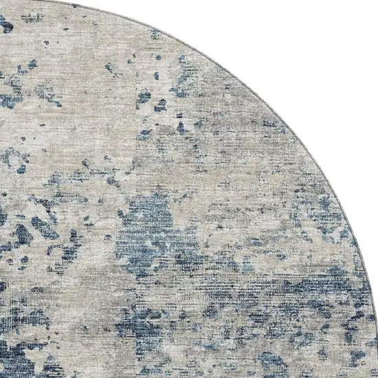 8' Blue And Ivory Abstract Washable Round Rug With UV Protection Photo 4