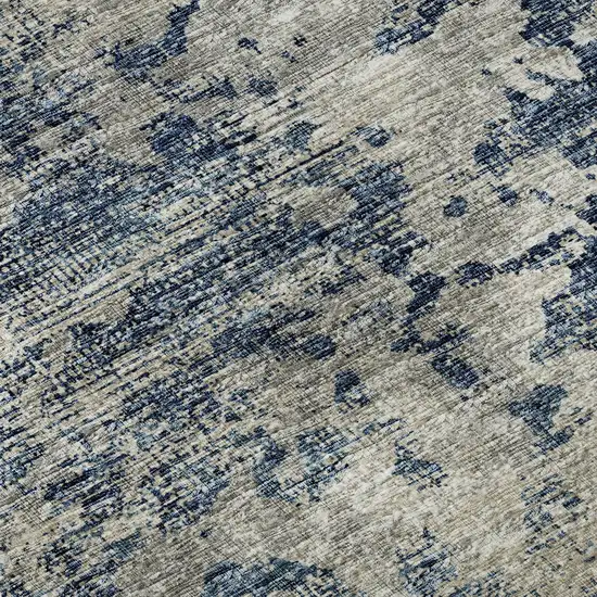 8' Blue And Ivory Abstract Washable Round Rug With UV Protection Photo 9