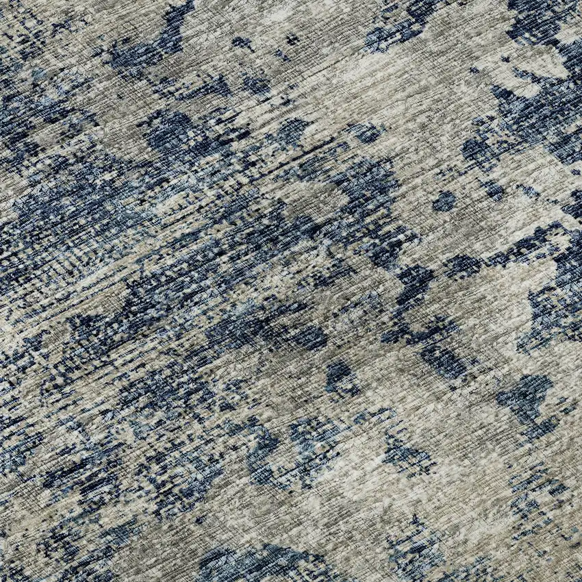 8' Blue And Ivory Abstract Washable Round Rug With UV Protection Photo 9