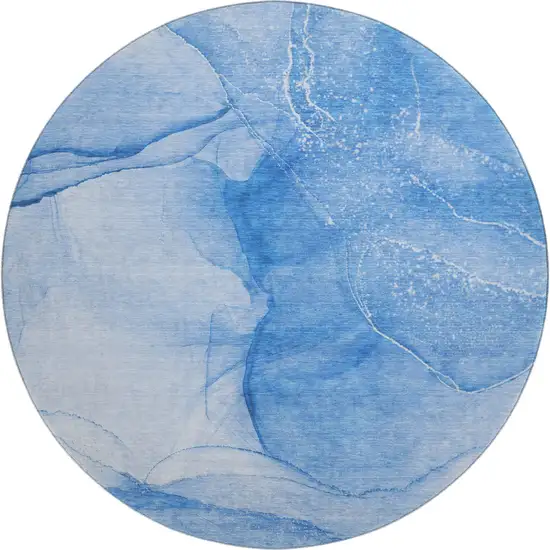 8' Blue And Ivory Abstract Washable Round Rug With UV Protection Photo 1