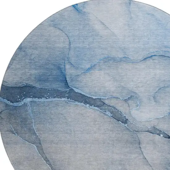 8' Blue And Ivory Abstract Washable Round Rug With UV Protection Photo 3