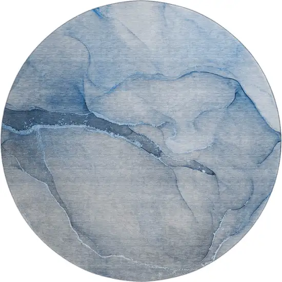 8' Blue And Ivory Abstract Washable Round Rug With UV Protection Photo 1