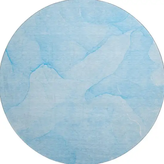 8' Blue And Ivory Abstract Washable Round Rug With UV Protection Photo 4