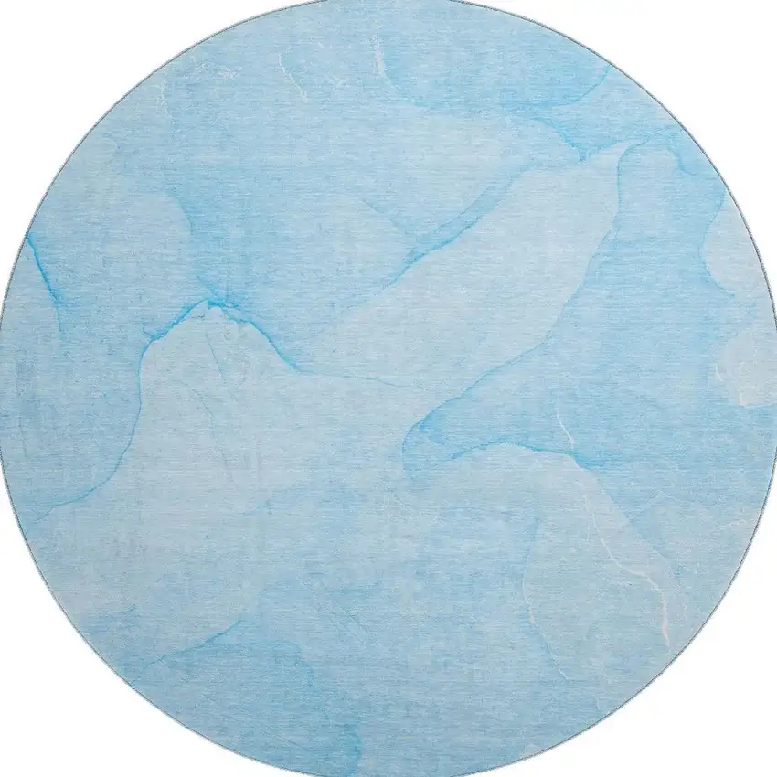8' Blue And Ivory Abstract Washable Round Rug With UV Protection Photo 4