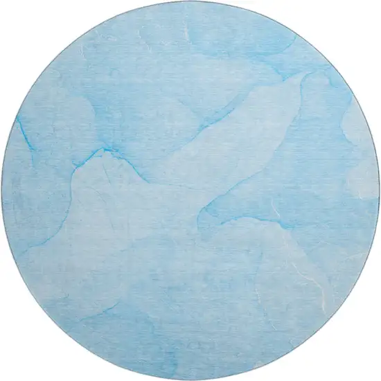 8' Blue And Ivory Abstract Washable Round Rug With UV Protection Photo 1