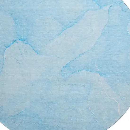 8' Blue And Ivory Abstract Washable Round Rug With UV Protection Photo 3
