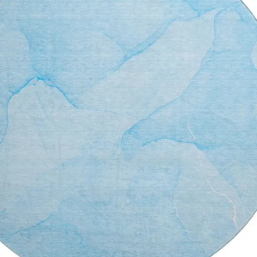 8' Blue And Ivory Abstract Washable Round Rug With UV Protection Photo 3