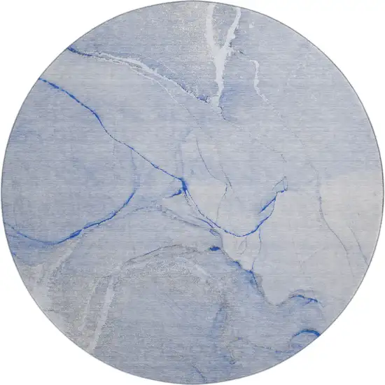 8' Blue And Ivory Abstract Washable Round Rug With UV Protection Photo 1