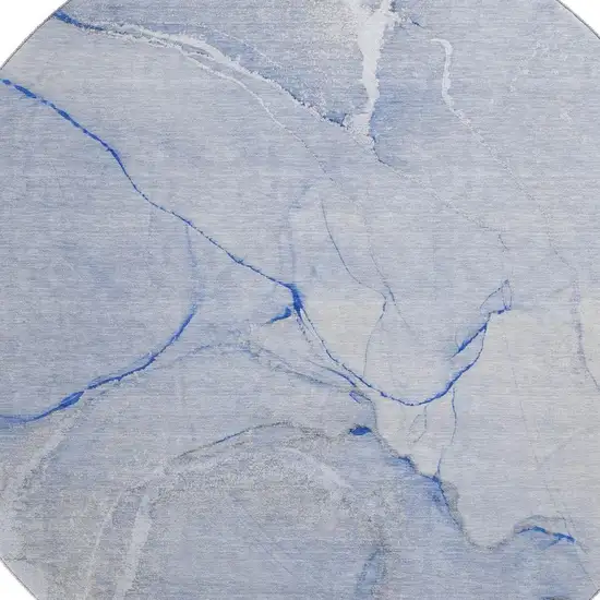 8' Blue And Ivory Abstract Washable Round Rug With UV Protection Photo 3