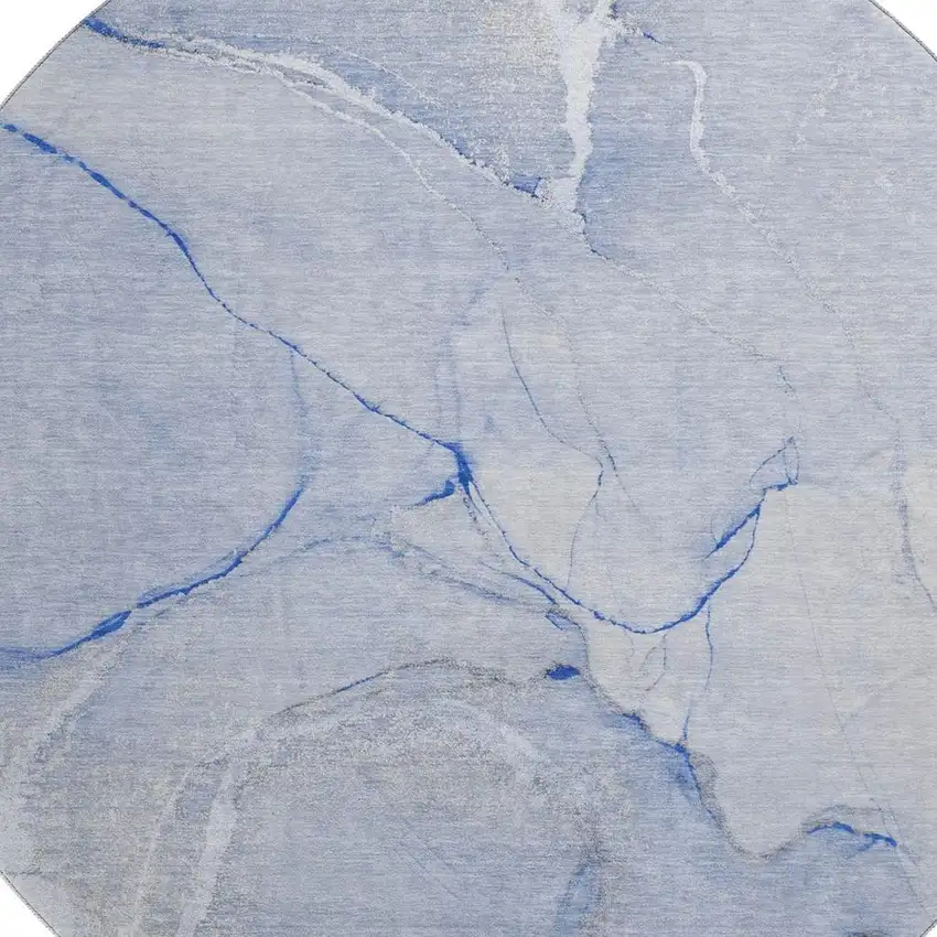8' Blue And Ivory Abstract Washable Round Rug With UV Protection Photo 3