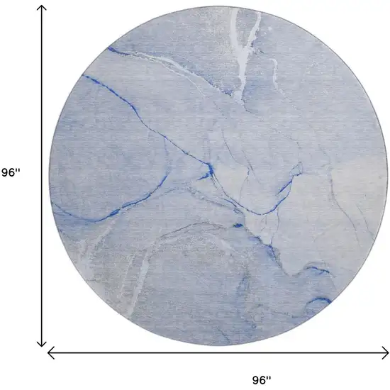 8' Blue And Ivory Abstract Washable Round Rug With UV Protection Photo 3