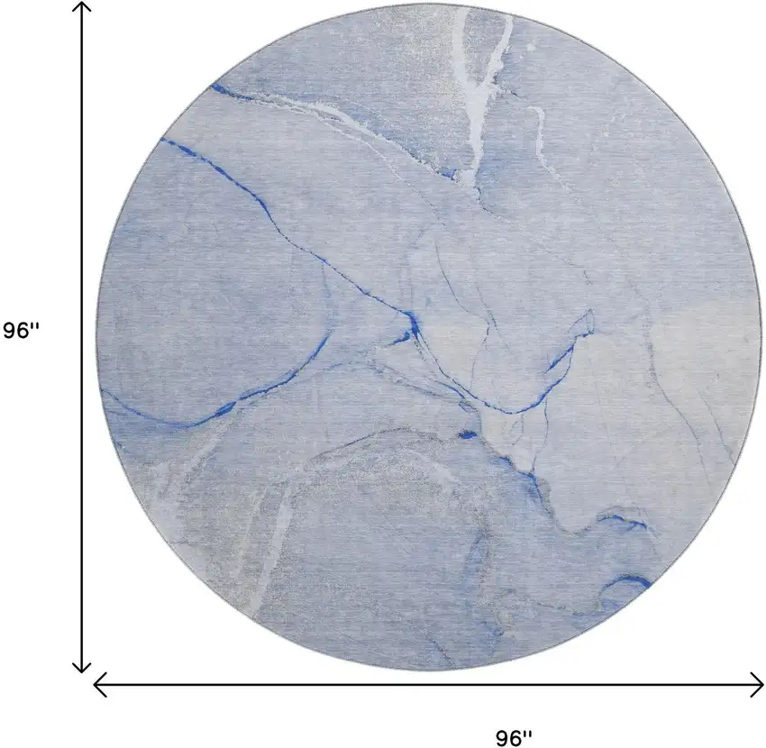 8' Blue And Ivory Abstract Washable Round Rug With UV Protection Photo 3