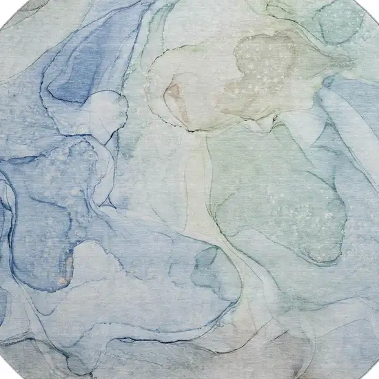 8' Blue And Ivory Abstract Washable Round Rug With UV Protection Photo 3