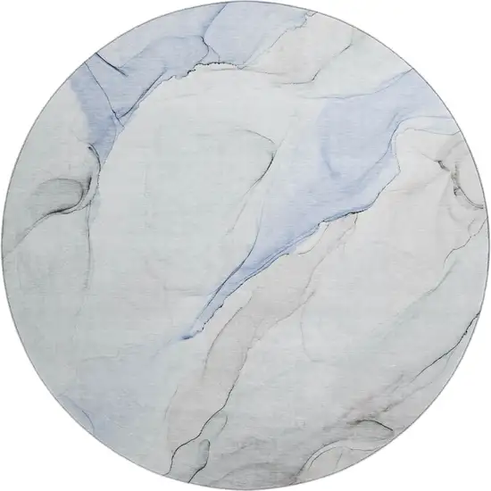 8' Blue And Ivory Abstract Washable Round Rug With UV Protection Photo 1
