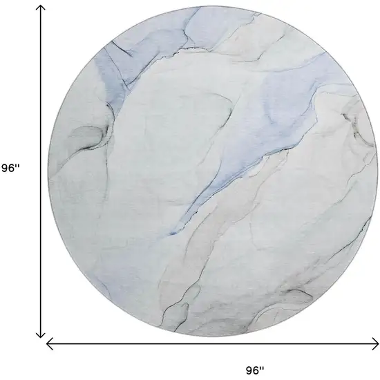 8' Blue And Ivory Abstract Washable Round Rug With UV Protection Photo 9